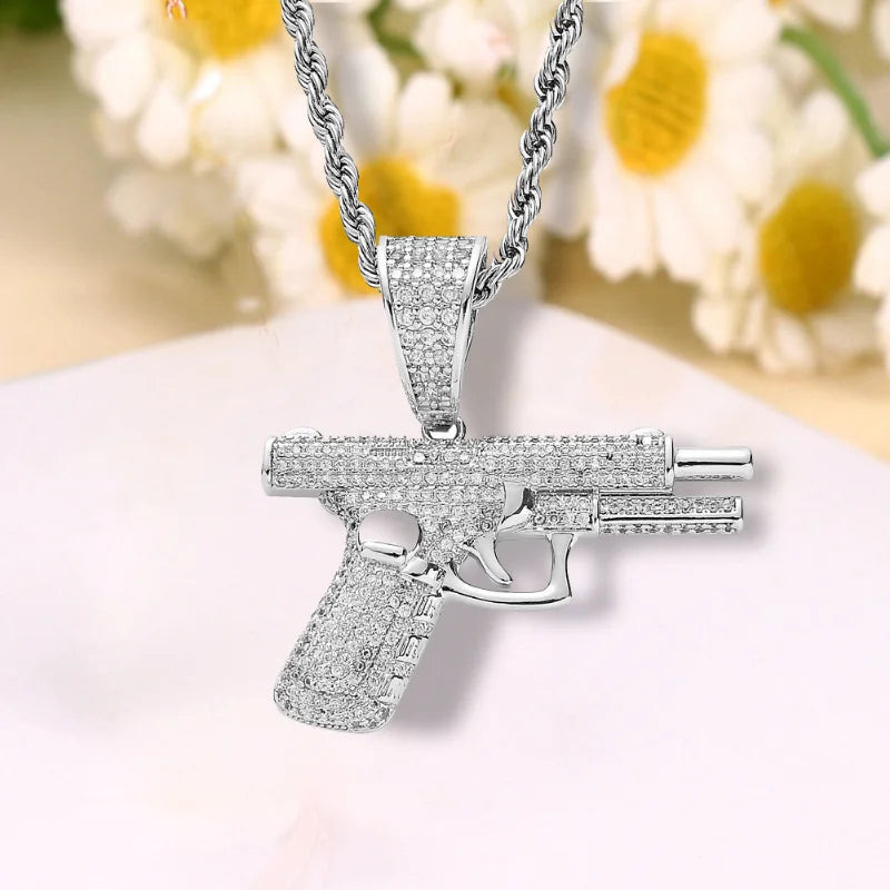 Fashion Hip-Hop Crystal Pistol Pendant Necklace for Men Women Gift - Trendy Jewelry