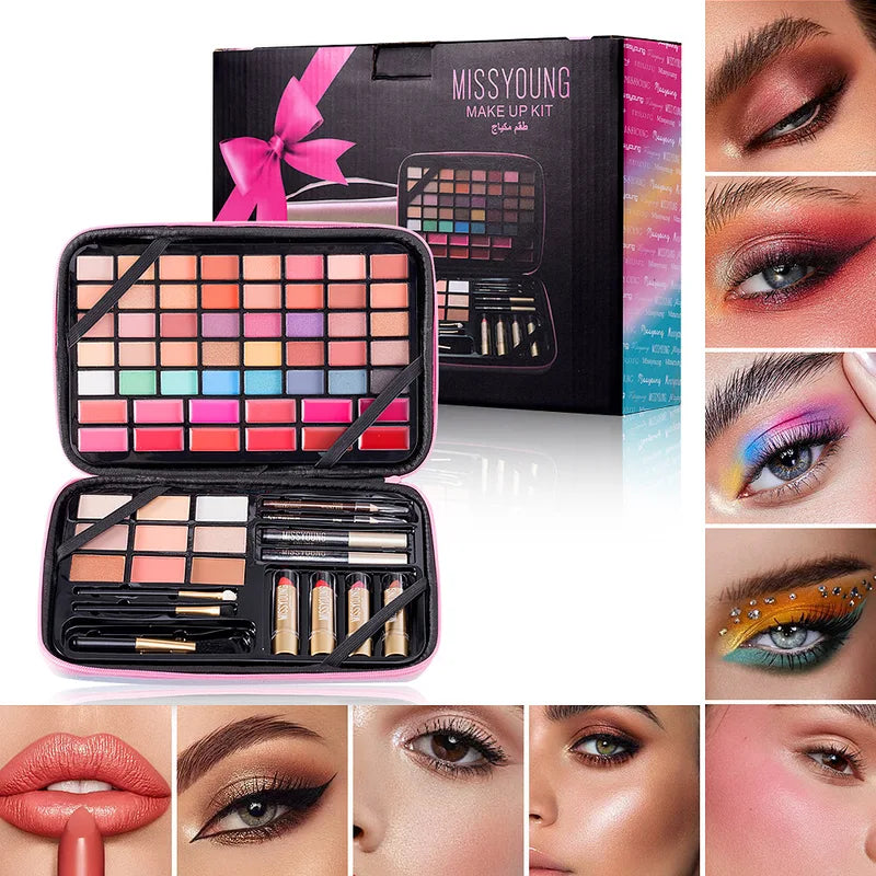 All-in-One Makeup Palette with Blush Eyeshadow Lip Gloss Highlighter Long Lasting Portable