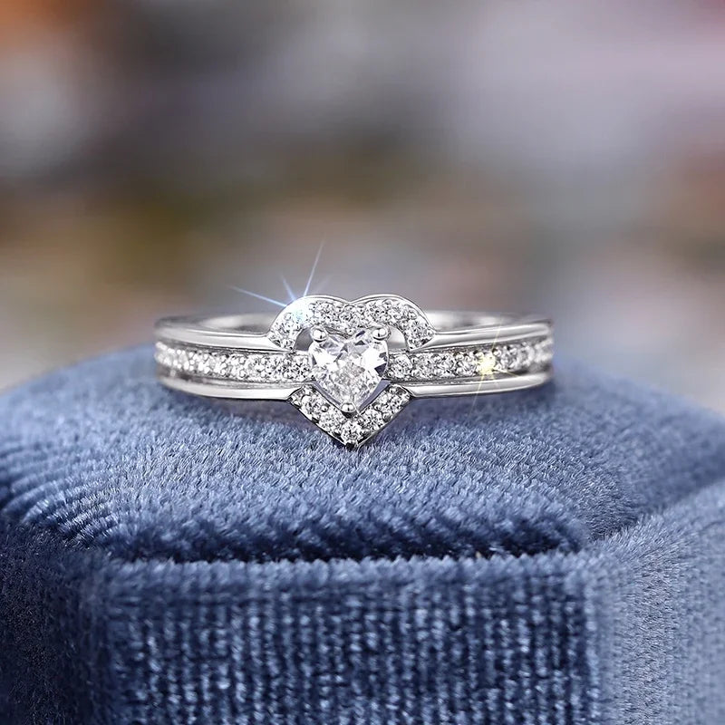 Heart Shaped Women's Ring for Wedding Anniversary Jewelry Gold Silver CZ Trendy Accessories