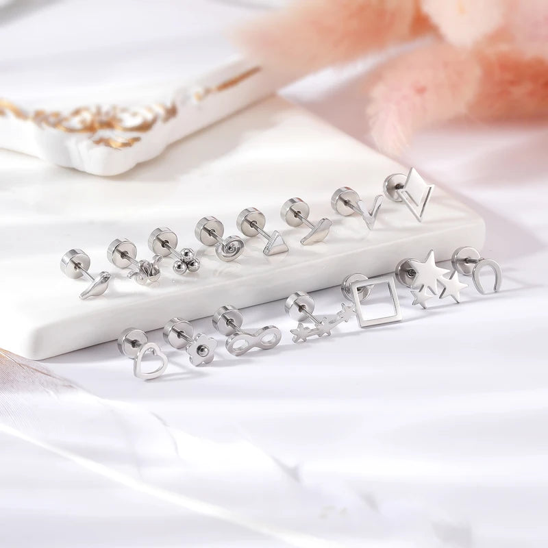Gold Plated Star Heart Stud Earrings for Women Girls Jewelry Gift