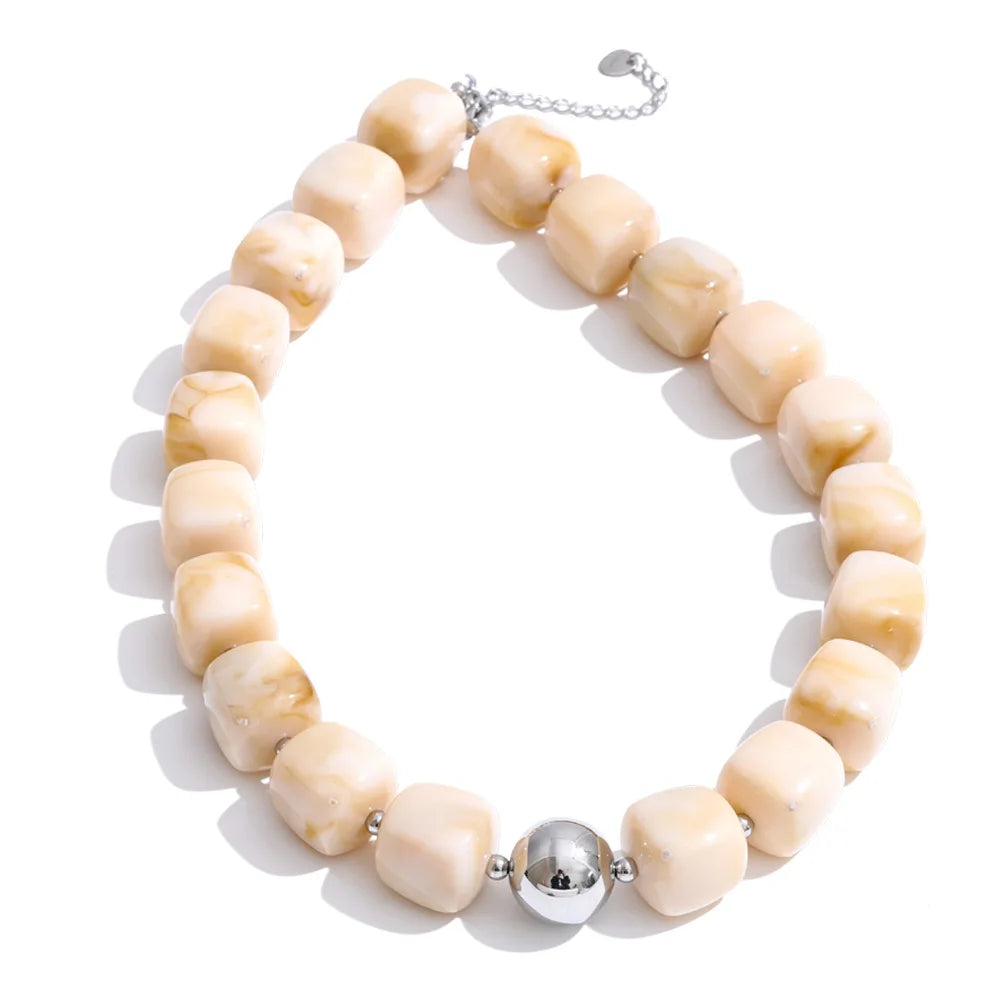 Summer Handmade Jewelry Chain Necklace & Bracelet Set with Acrylic Resin Beads