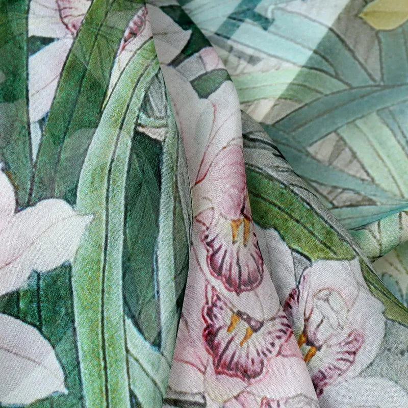 Lightweight Floral Silk Chiffon Scarf for Women - Summer Sun Protection Wrap
