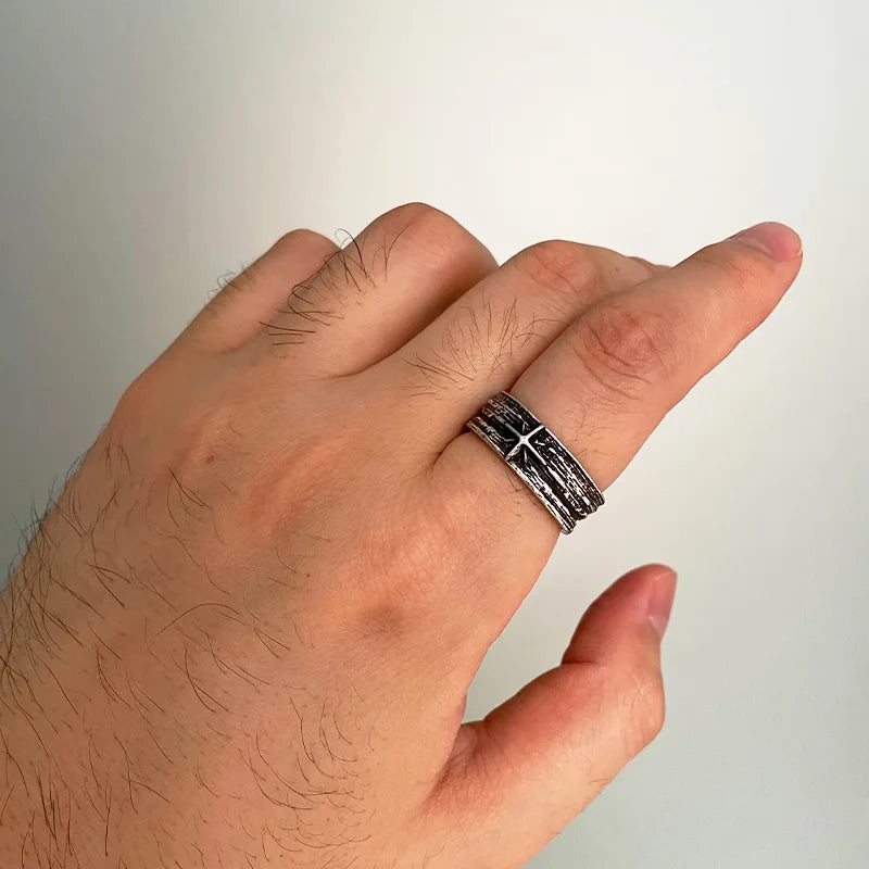 Retro Night Sky Art Ring for Men & Women Silver Punk Gothic Adjustable Jewelry