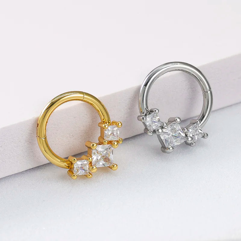 Cubic Zirconia Flower Nose Ring - Hinged Segment Septum Clicker Jewelry
