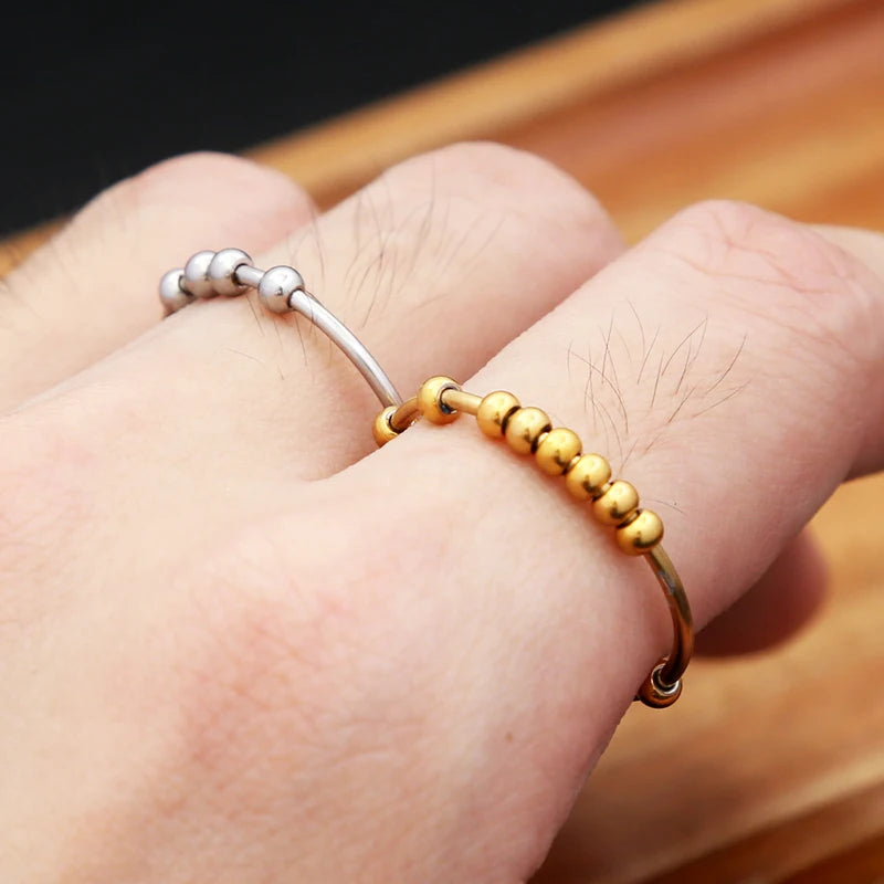 Stainless Steel Spinner Ring for Women Men - Spiral Bead Antistress Jewelry