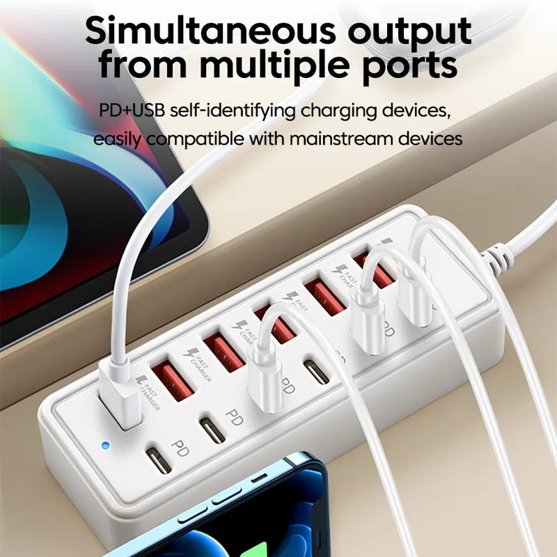 12-in-1 Multi-Socket Power Strip with USB Hub and Fast Charger for Home Office