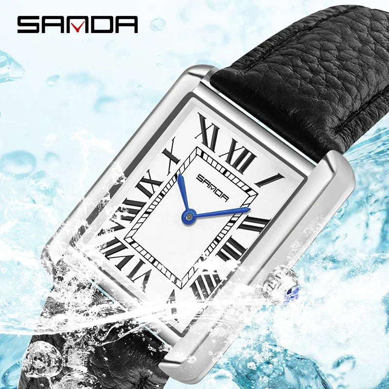 Unisex Square Dial Quartz Watch with Leather Strap - Waterproof & Sports Casual