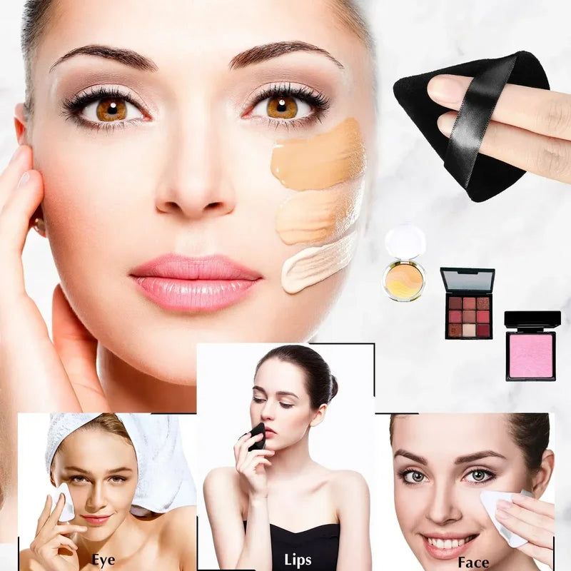 Triangle Velvet Powder Puff Makeup Sponge Set - Washable Mini Face Applicators