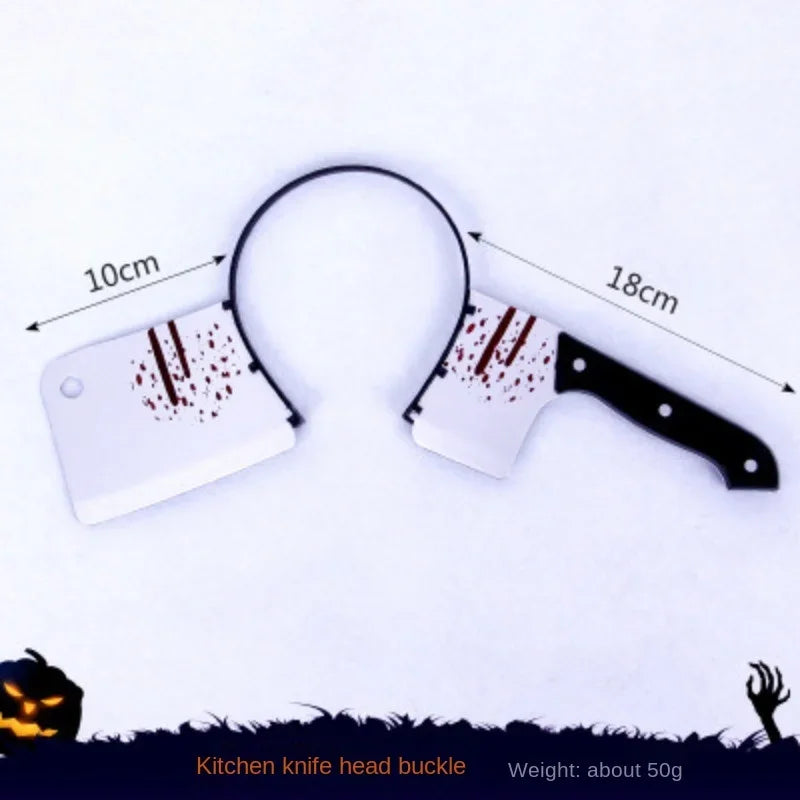Halloween Horror Fake Blood Prop Knife Ax Saws Headband Party Decoration