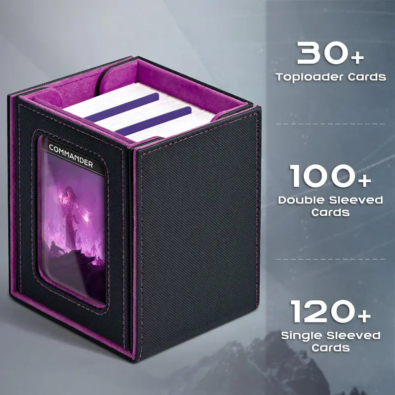 Game Card Storage Box Holds 100+ Cards PU Leather Organizer with Transparent Display