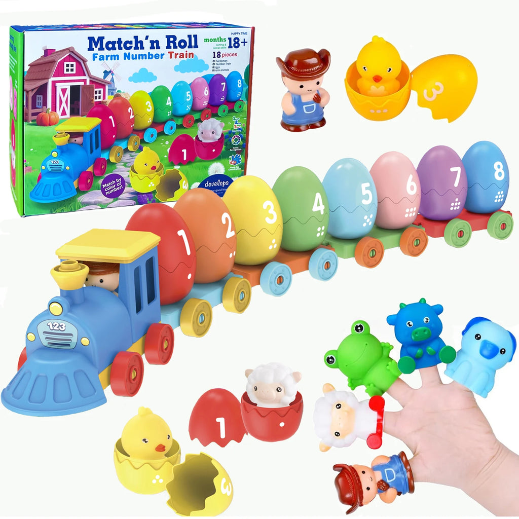 Toddler Train Set with Sorting & Counting Activities - Farm Animals & Farm Toys