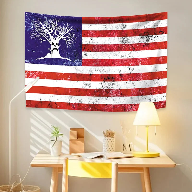 Haunted Mound Flag Wall Tapestry - Cemetery Tree Music USA Flag Decor