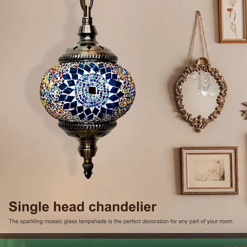Turkish Moroccan Mosaic Hanging Ceiling Lamp with E27 Socket - Retro Home Decor