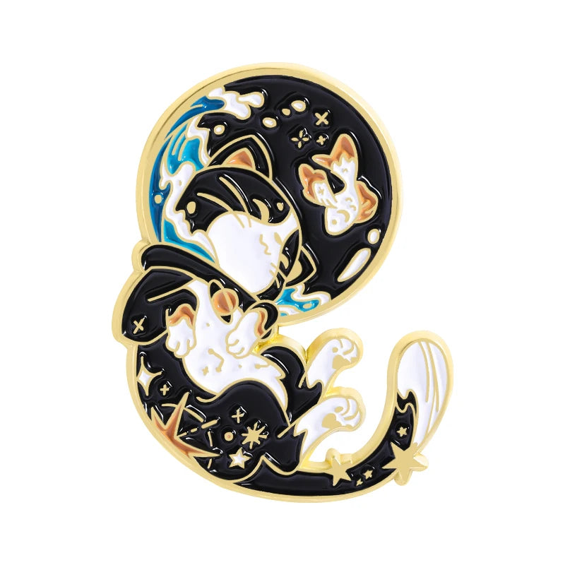 Cute Space Astronaut Cat Collection Enamel Pins - Constellation & Fish Tank Brooches