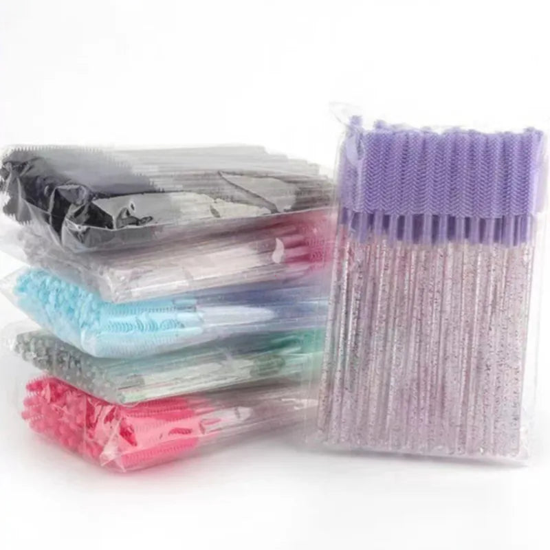 50pcs Crystal Silicone Eyelash & Eyebrow Makeup Brush Set - Microbrush & Spoolie
