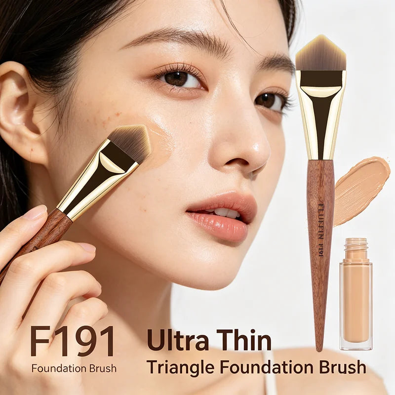 Angle Foundation Makeup Brush - Professional Blending Tool with Copper Handle