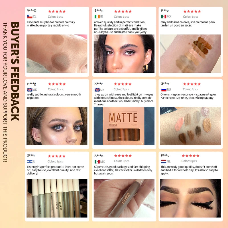 8-Color Matte Liquid Eyeshadow Set Waterproof & Long-Lasting Makeup