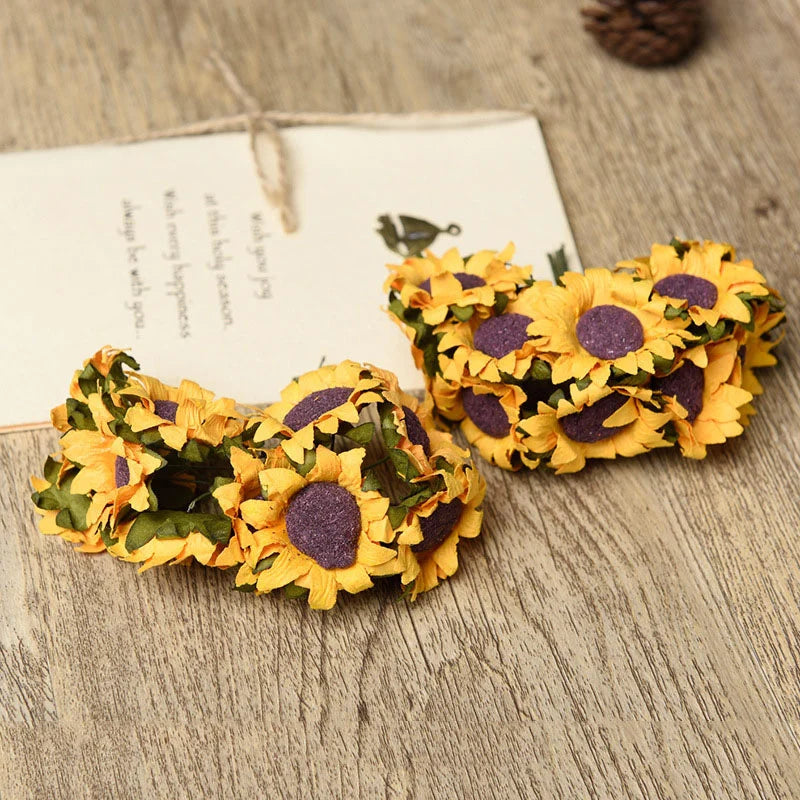 Fake Silk Sunflowers Bulk 100pcs Small Artificial Flowers for Craft Party Wedding Home Decor