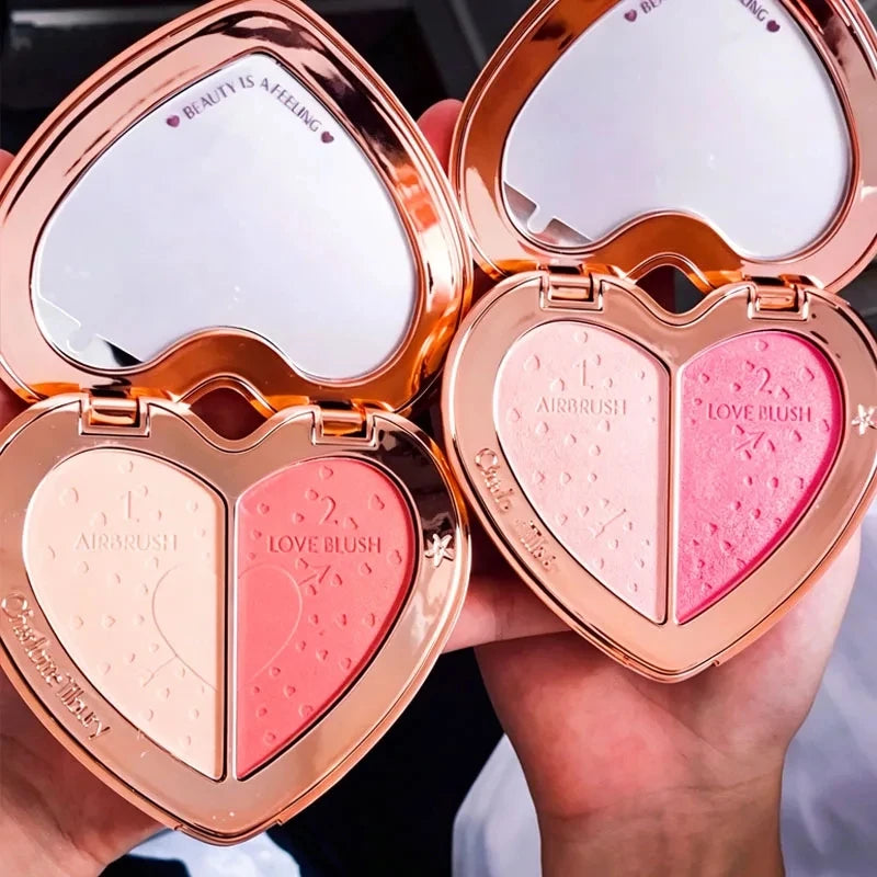 Dual-Use Heart-Shaped Powder Blusher & Eye Shadow Cream Setting Spray Set - 6 Colors