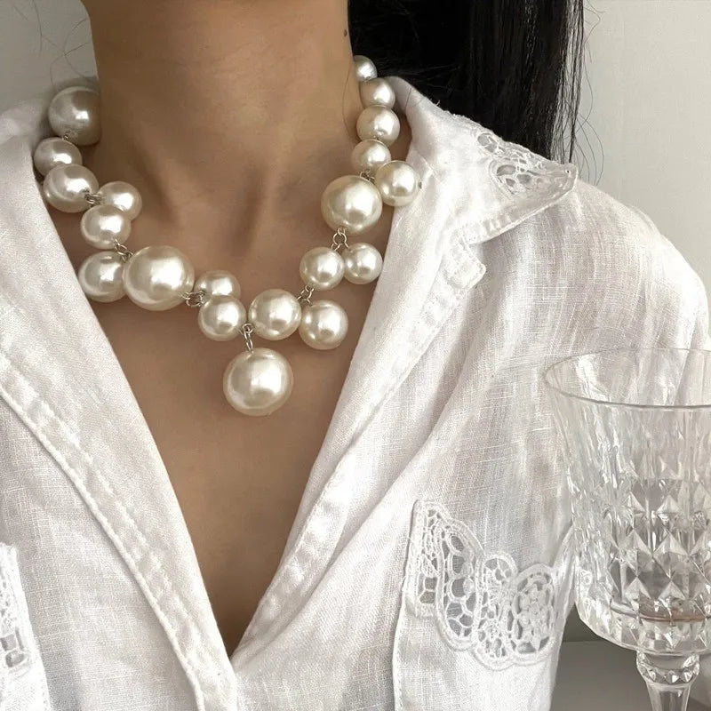Imitation Pearl Necklace for Women Big Beads Choker Bridal Party Jewelry