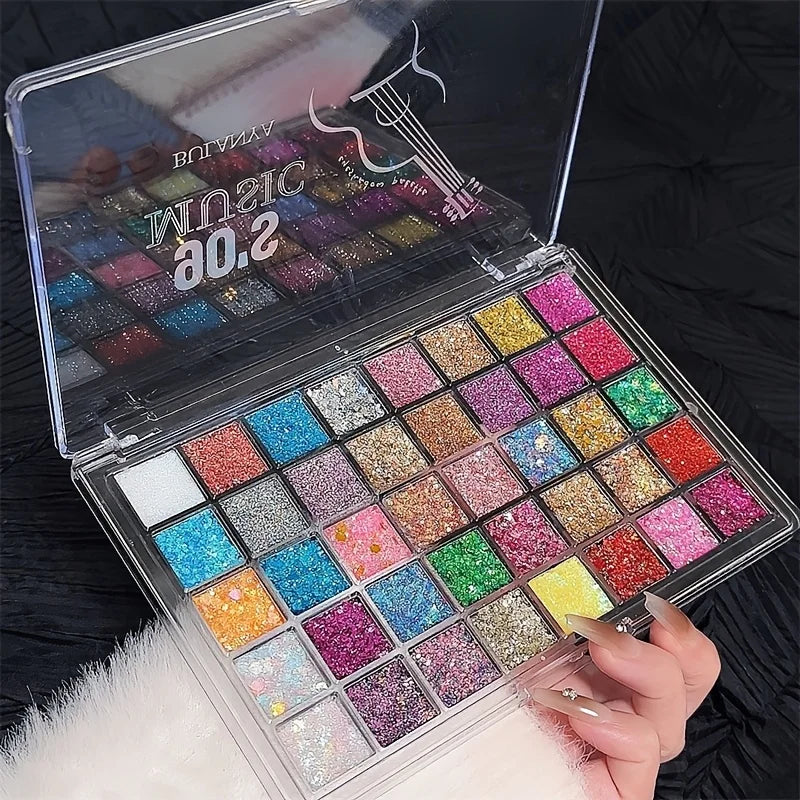 40-Color Eye Shadow Palette with Glitter & Matte Shades - Water-Resistant & Sparkling Makeup