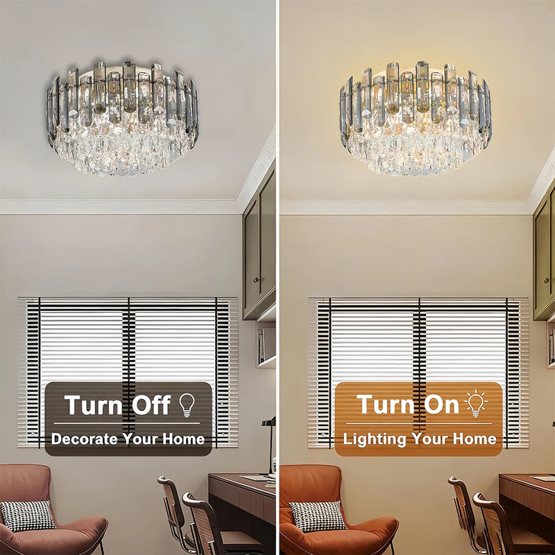 Smoked Gold Crystal Chandelier - Adjustable Round K9 Crystal Modern Lighting for Dining Living Bedroom Entryway