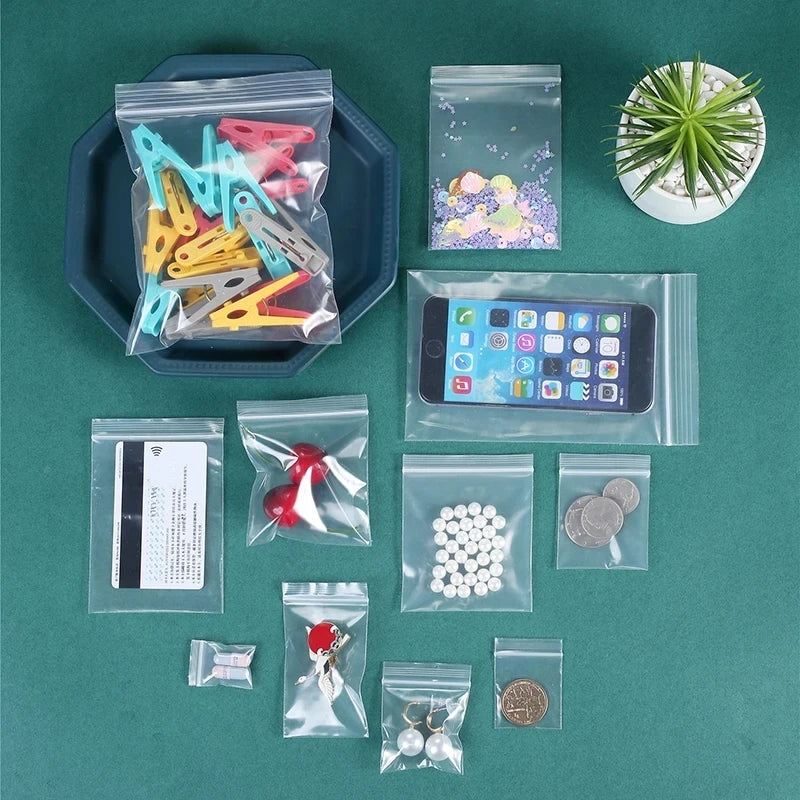 100Pcs Clear Plastic Storage Bags Reclosable Ziplock Food & Jewelry Organizer