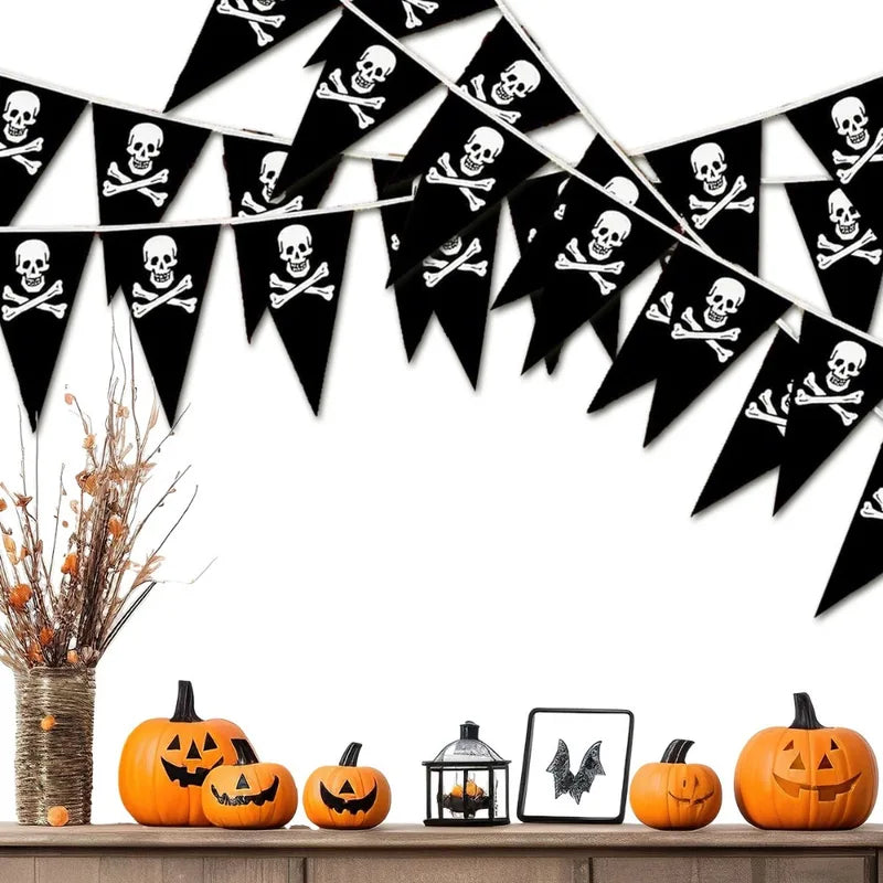 Black Skull Halloween Pennant Banner - Ghost Festival Party Decorations