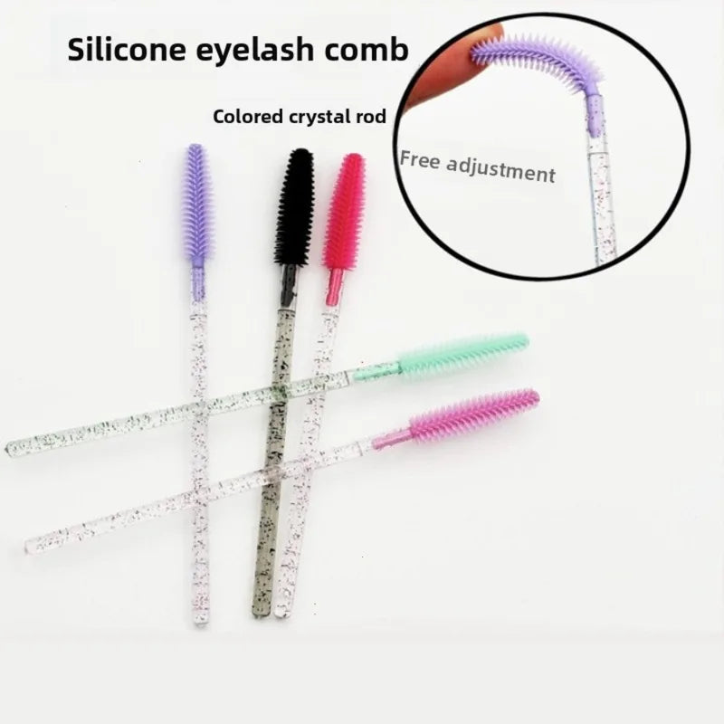 50pcs Crystal Silicone Eyelash & Eyebrow Makeup Brush Set - Microbrush & Spoolie
