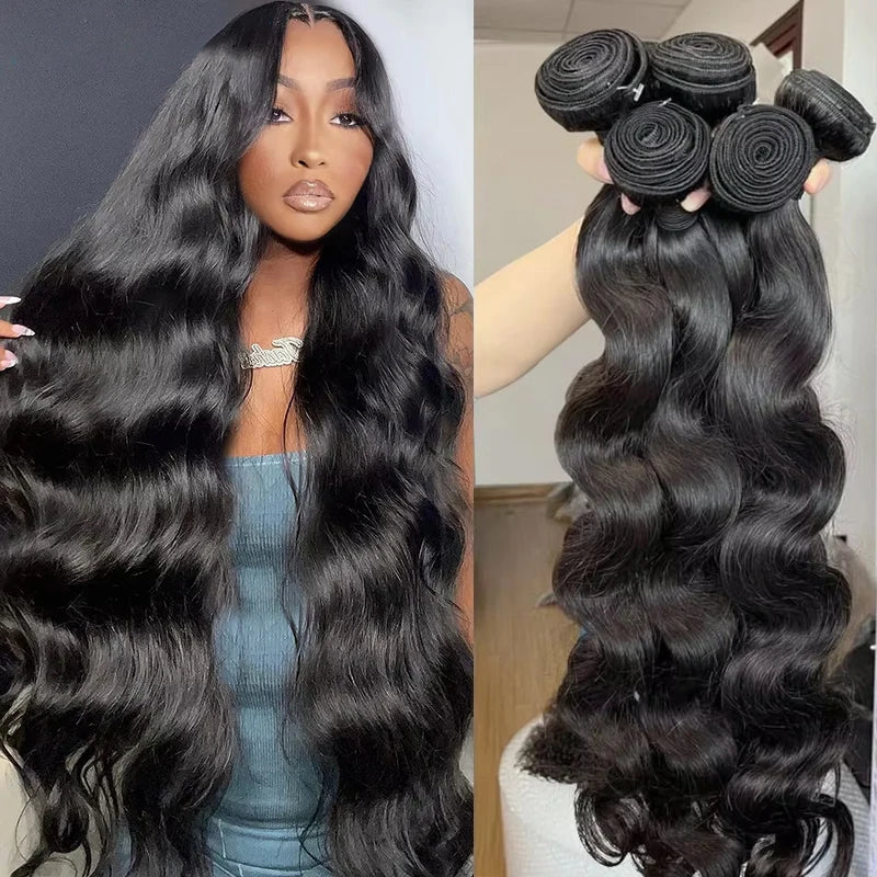 Body Wave Human Hair Extensions 38-40 Inch Double Drawn Brazilian Remy Bundles
