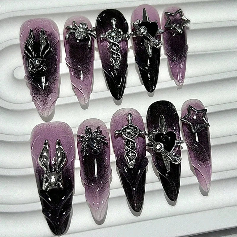 Y2K Halloween Fake Nails Set - 10 Pairs Detachable Press-On Nails for Spooky & Stylish Manicure