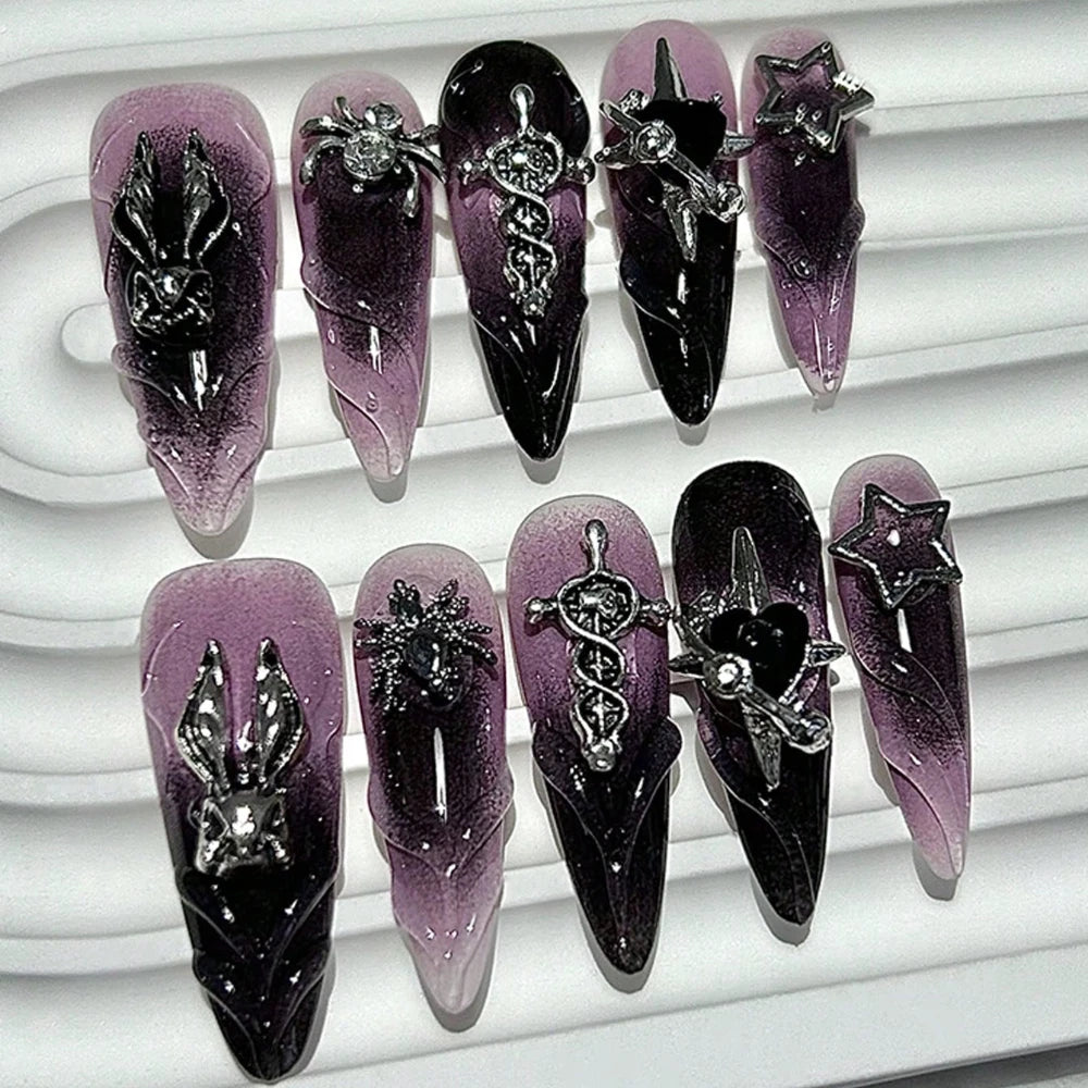 Y2K Halloween Fake Nails Set - 10 Pairs Detachable Press-On Nails for Spooky & Stylish Manicure