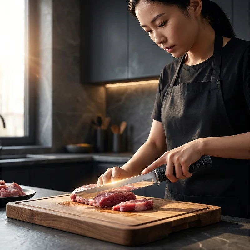 Japanese Meat Cutting Knife with Sheath - Hand-Forged Kitchen Knife, High Hardness