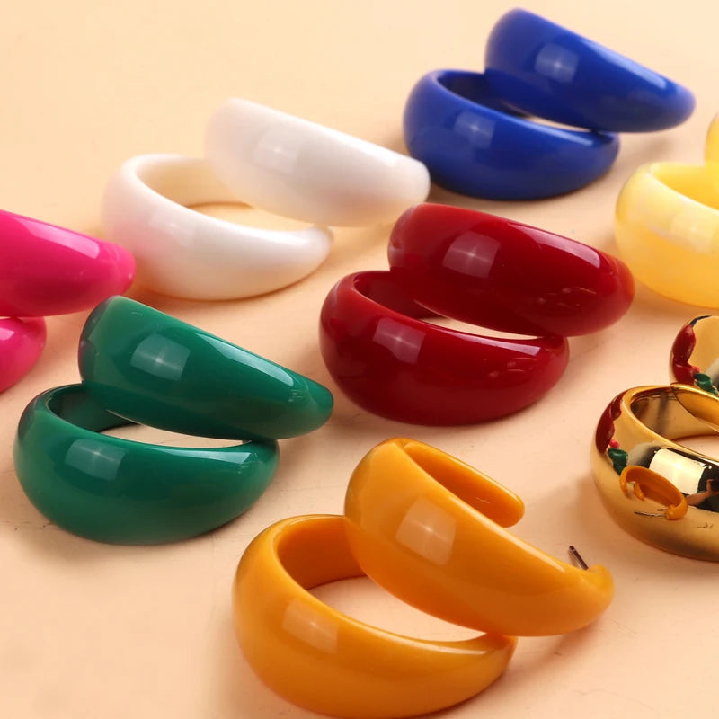 Trendy Acrylic C Shape Hoop Earrings for Women Colorful Geometric Resin Jewelry