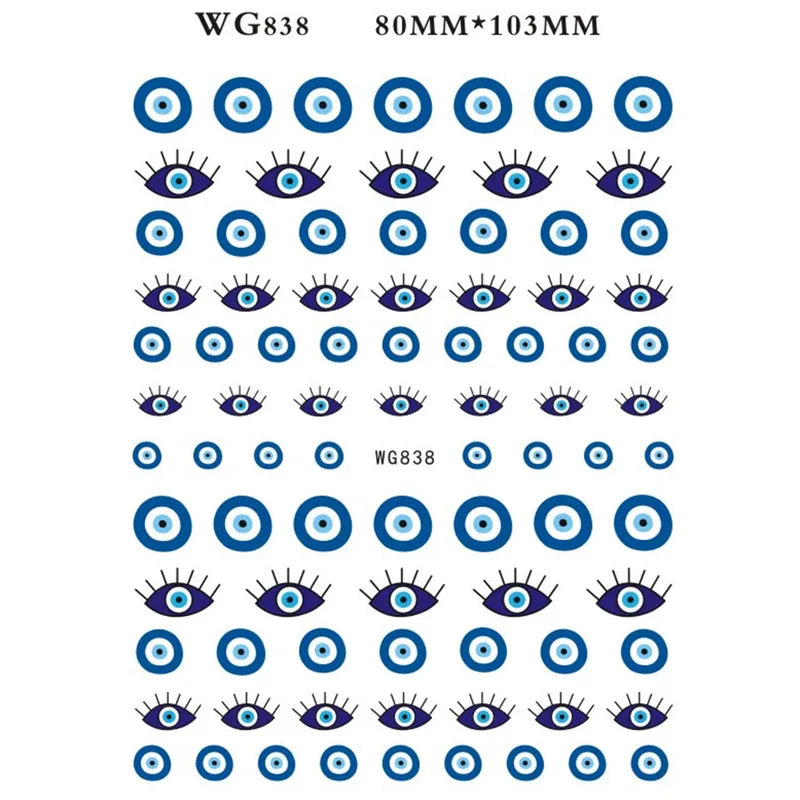 Evil Eye Nail Stickers Set for Nail Art 3D Design Self-Adhesive Manicure Decals