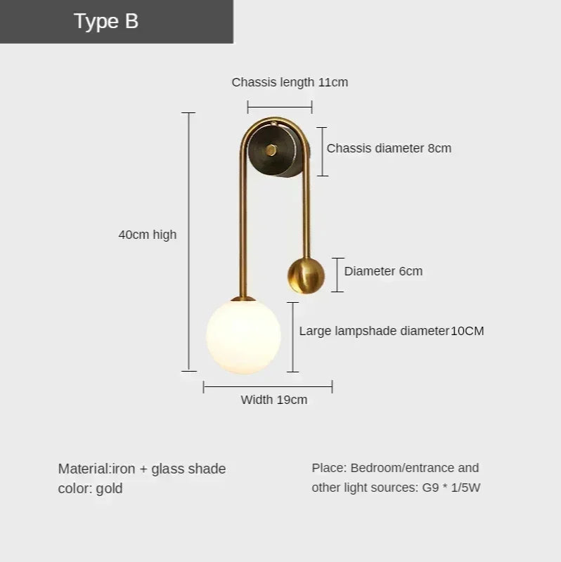Modern Wall Light Lamp with Glass Ball LED Sconce for Bedroom & Living Room