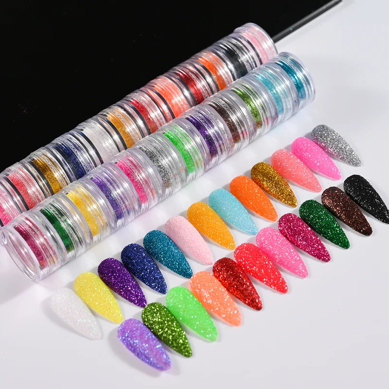 24pcs Nail Glitter Powder Set - Holographic Fine Sugar Chrome Pigment for Gel Polish & Manicure