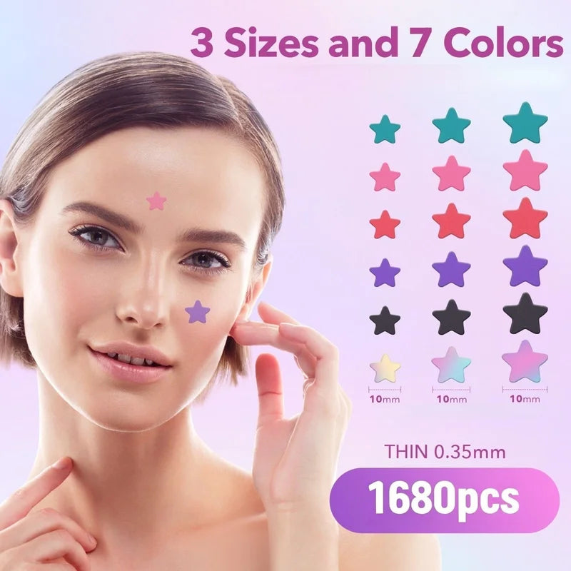 Star-Shaped Multi-Color Acne Patches - Gentle, Non-Irritating Cover for Blemishes