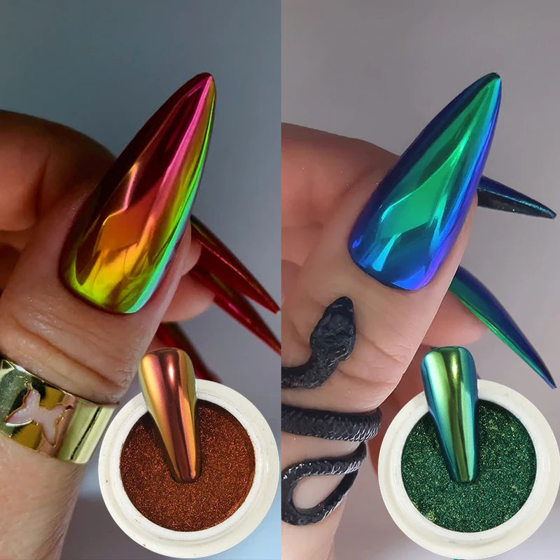 Chrome Chameleon Nail Powder Pigment Metallic Mirror Glitter for Manicure