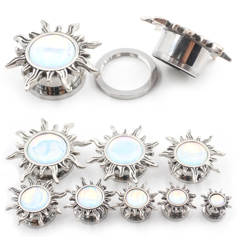 Stainless Steel Sun Enamel Thread Ear Gauges and Plugs - Multiple Sizes
