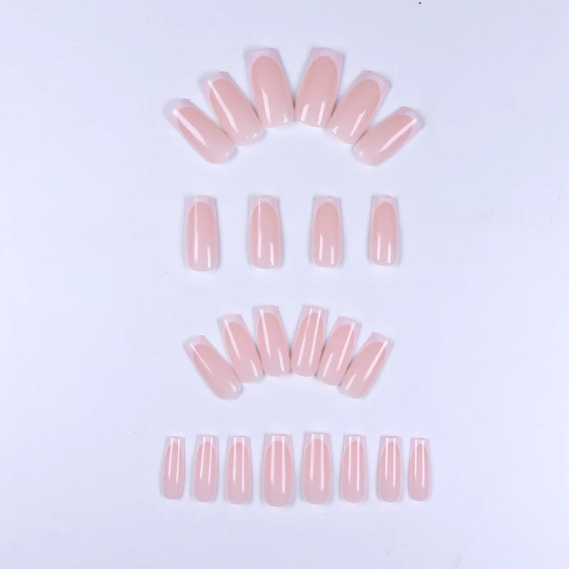 24PCS Rectangular White Fake Nail Tips - French Style Acrylic Manicure Set