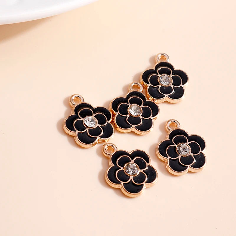 10pcs Enamel Crystal Flower Charms for Jewelry Making - DIY Pendants & Earrings