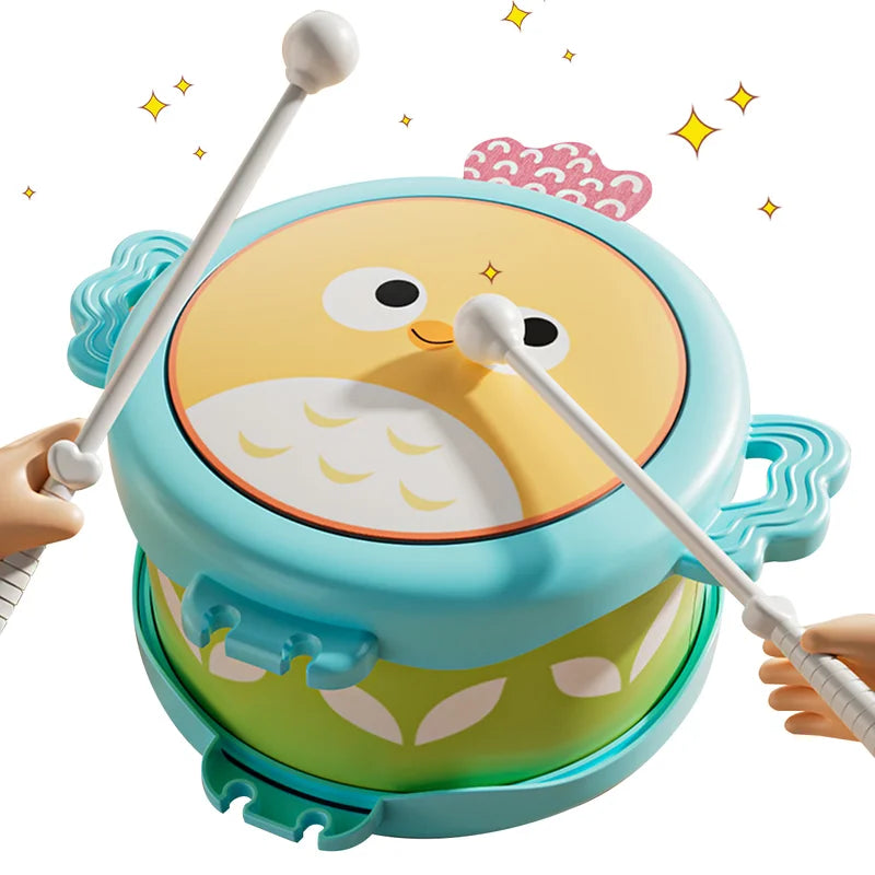 Educational Double-Sided Owl Drum - Musical Instrument for Motor Skills & Brain Development
