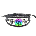 Handwoven Leather Bracelet with Glass Cabochon - Adjustable Boho Jewelry for Women