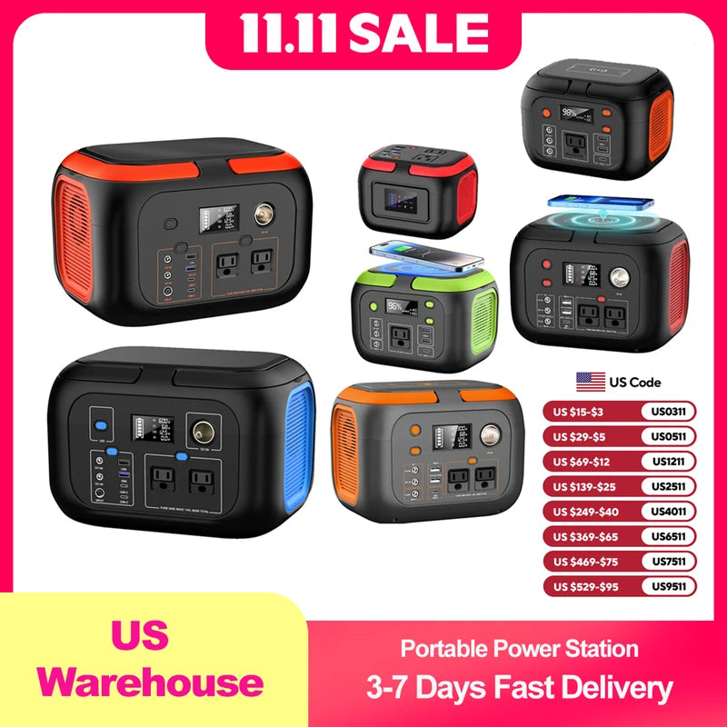 Portable Power Station 600W/300W/200W/120W Solar Generator with AC Outlets for Camping RV Home