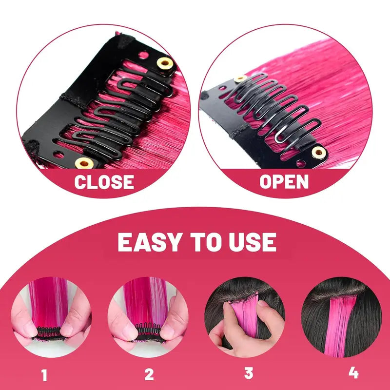 Colorful Clip-In Hair Extensions 5-Piece Rainbow Hair Set for Women & Girls