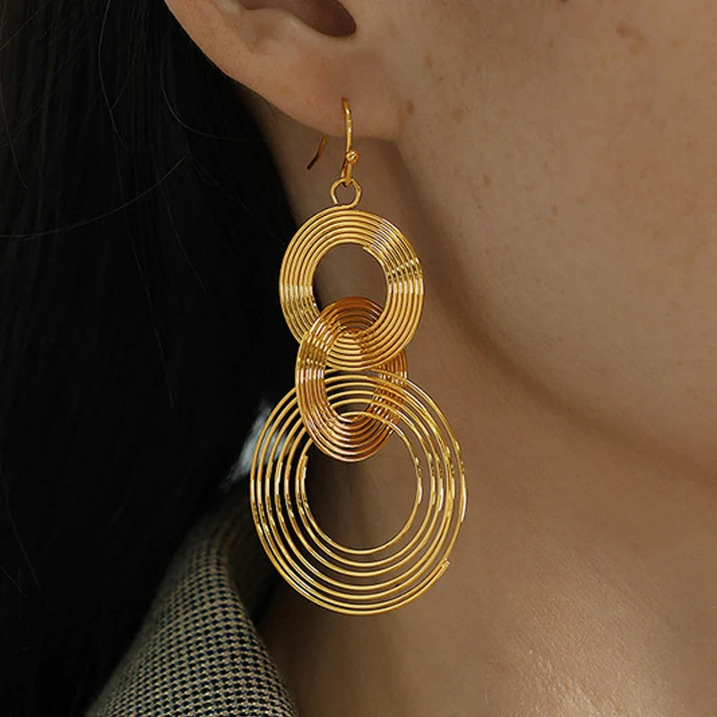 European Statement Drop Earrings for Women Party Jewelry Long Geometric Circle Dangle