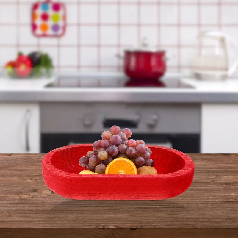 Large Wooden Oval Fruit Serving Tray Multi-Function Snack & Dessert Platter