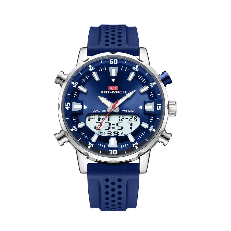 Men's Quartz Waterproof Watch with Multiple Time Zones and LED Backlight