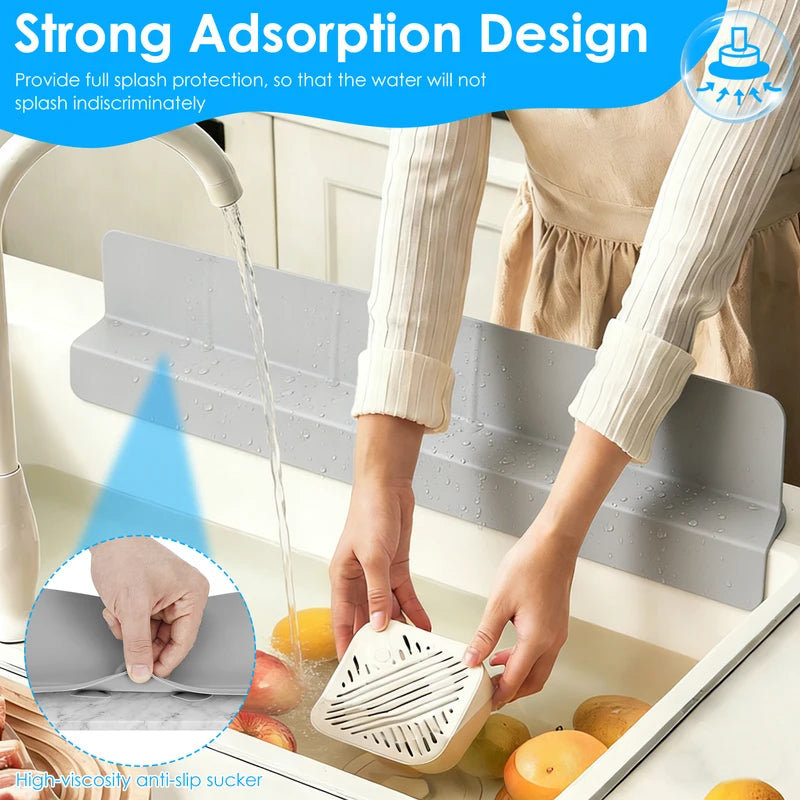 Silicone Sink Splash Guard with Non-Slip Suction - Kitchen Water Baffle Protector